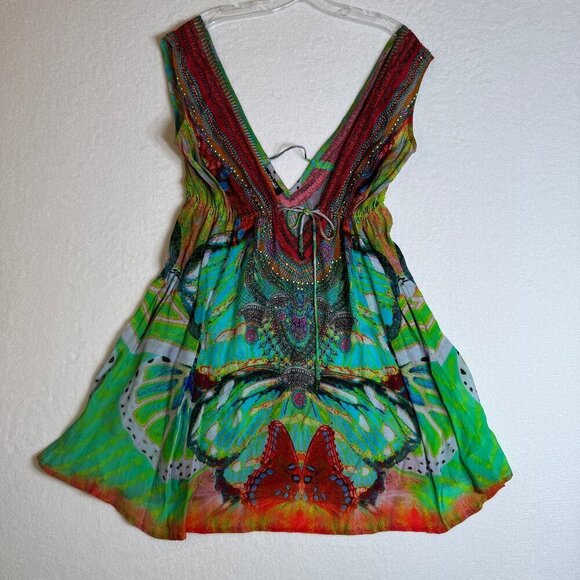 Shahida Parides Plunging Neck Short Dress Silk #1425-16 - Picture 2 of 12
